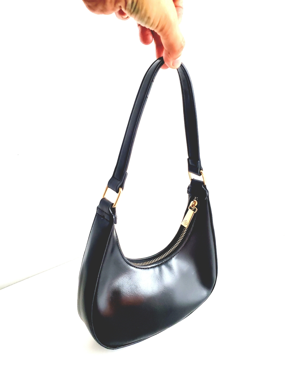 Call It Spring Black Crescent Mini Shoulder Bag with Gold Accents